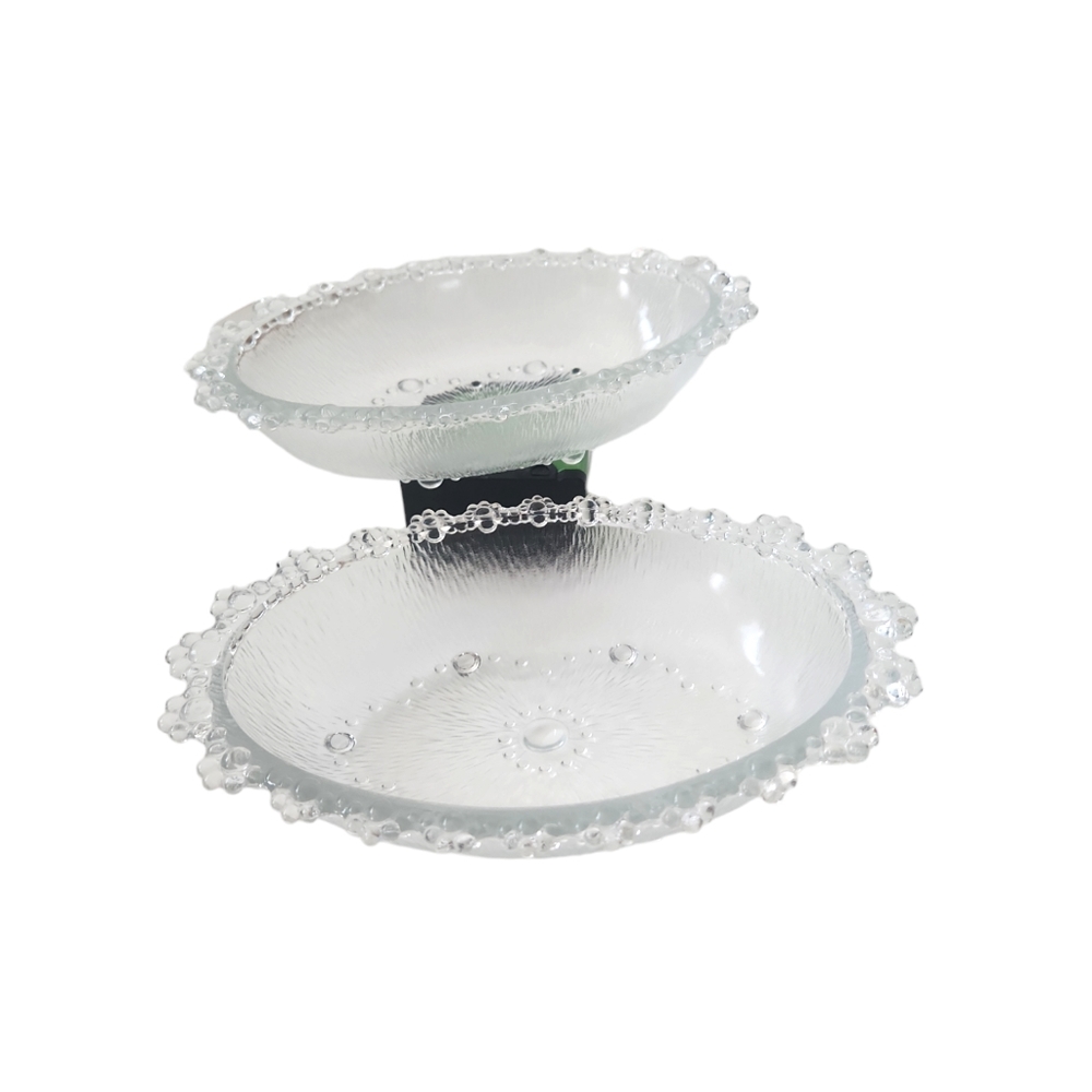 Vintage Glass Bubble Lace Oval Serving/Decorative Pair of Bowls (2)